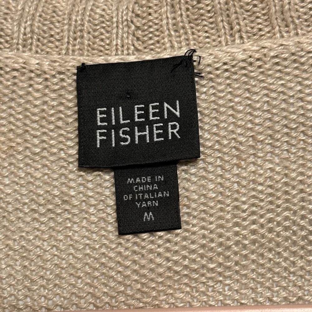 Eileen Fisher Hemp Knit Short Sleeve Open Front Cardigan Sz M Beige Tan - Picture 2 of 13